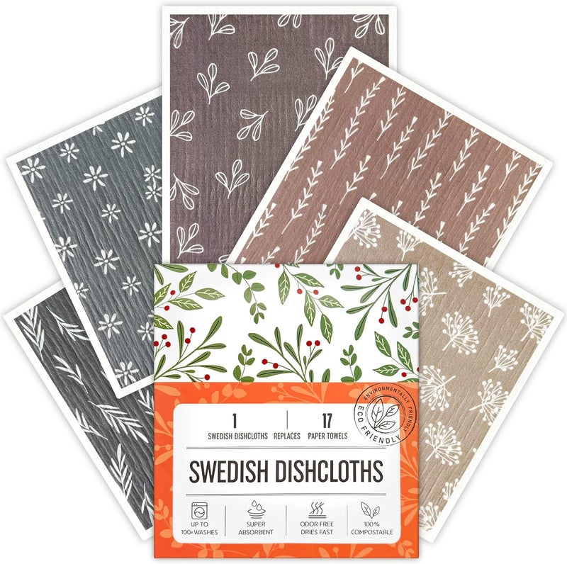 Augine Swedish Dishcloths for Kitchen, 5 Pack Reusable Paper Towels Washable, Super Absorbent Swedish Dish Cloths, Non-Scratch, Biodegradable - Image 1